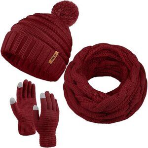 Women's Winter Warm Knitted Scarf Beanie Hat and Gloves Set